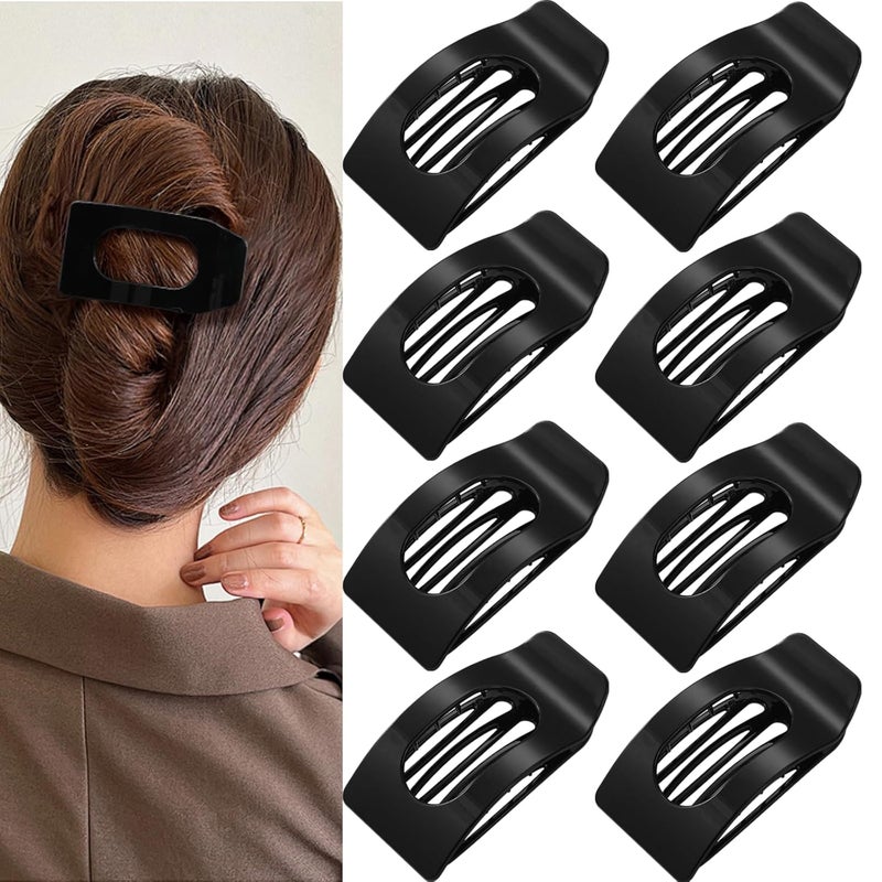 Drealoe 8 Pack Black Flat Hair Clips for Women – Large Glossy Rectangle No-Slip Claw Clips for Thick & Thin Hair, Strong Hold Square Hair Accessories for Work & Daily Styling - Image 1